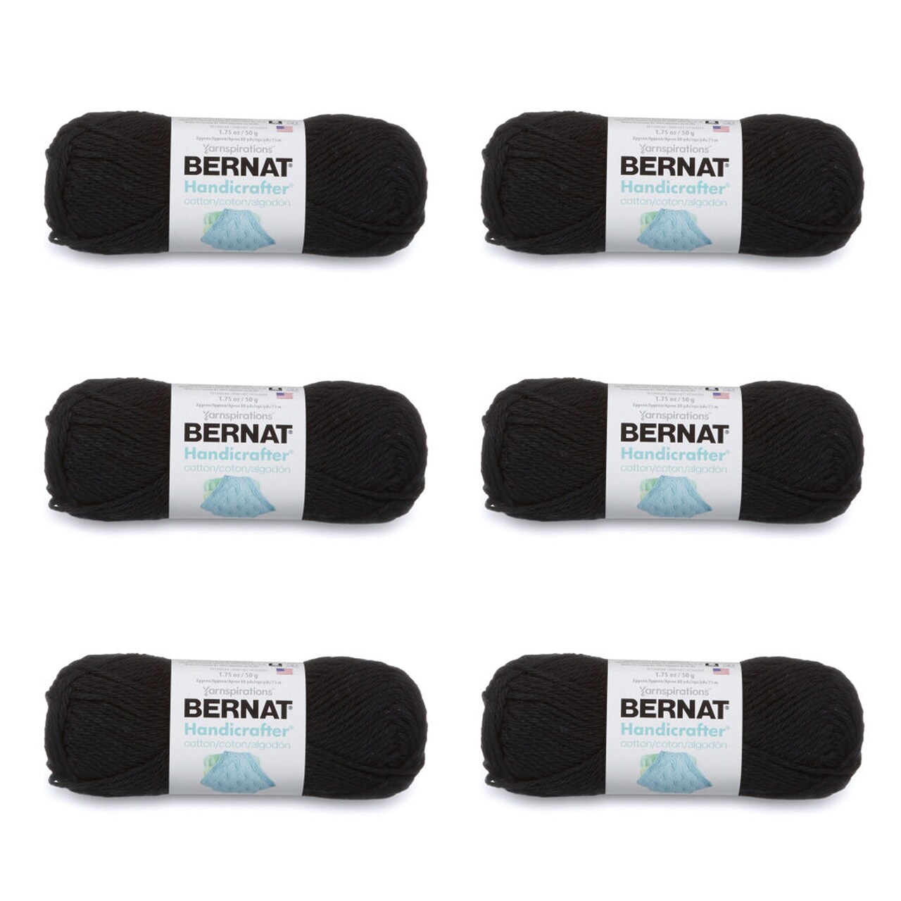 Bernat Handicrafter Cotton Black Licorice Yarn - 6 Pack of 50g/1.75oz - Cotton - 4 Medium (Worsted) - 80 Yards - Knitting/Crochet